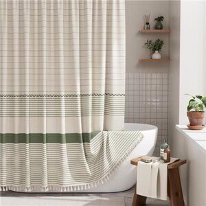 Boho Shower Curtain, Modern Farmhouse Shower Curtain Set with Tassels, Rustic